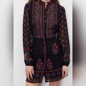 Zara Mini Elegant Black and Red Embroidered Dress
